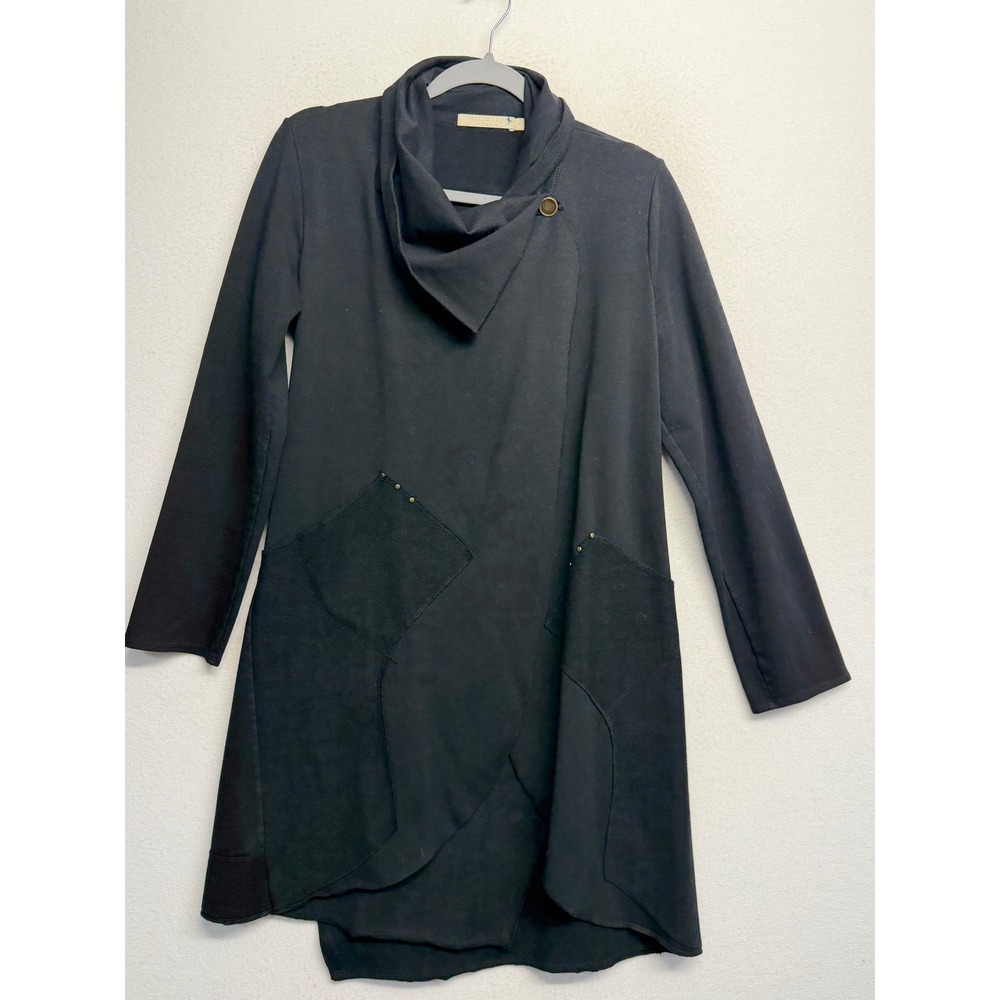 Testimony Los Angeles Black French Terry Asymmetrical Wrap Jacket Small USA Made